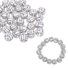 Sports Rhinestone Beads, Sports Charms Volleyball White/Black 16mm 30Pack