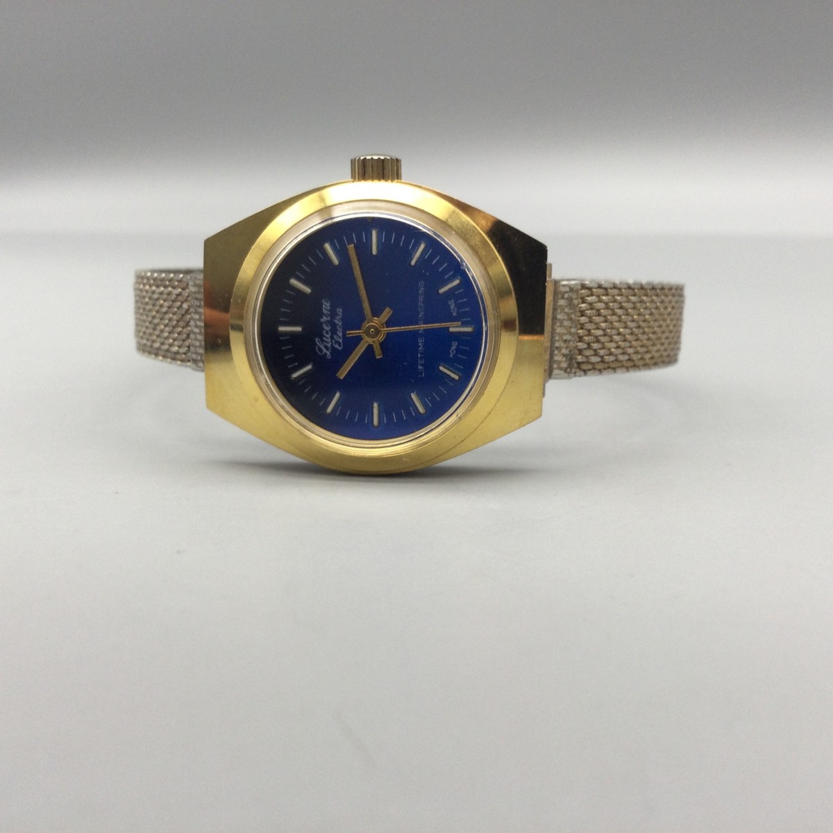 Vintage Lucerne Womens Watch 18mm Blue Dial Gold Tone Swiss Manual Wind 6.25\