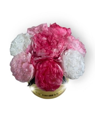 REAL 8 Real  Preserved Peonies in Gold Flower Box. New,  11''- 27.5 cm.