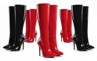 Damenstiefel kniehoch Stilettoabsatz   durchgehender seitlicher Reißverschluss, sexy Fetisch-Stil