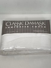 NEW Vintage Classic Damask Combed cotton White Duvet Cover King made Portugal