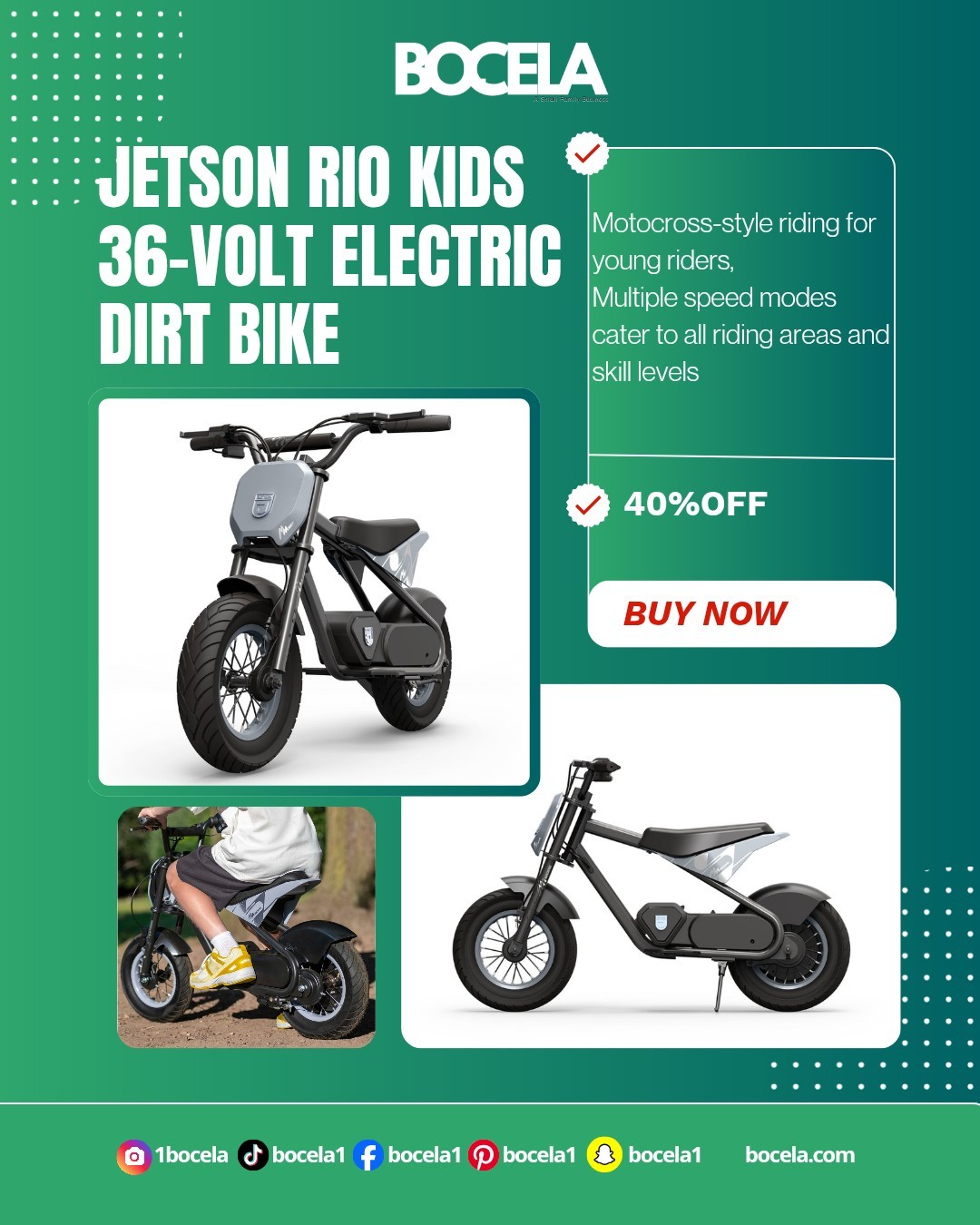 Jetson RIO Kids 36-Volt Electric Dirt Bike 13+Years 300-watt