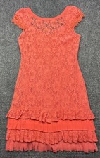 Jessica Simpson Dress Womens 6 Orange Lace Sheath Tiered Pleated Mini Party
