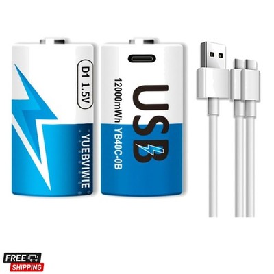 Rechargeable Lithium D Batteries with 2 in 1 USB-C Charge Cable,2 Pack D Cell...