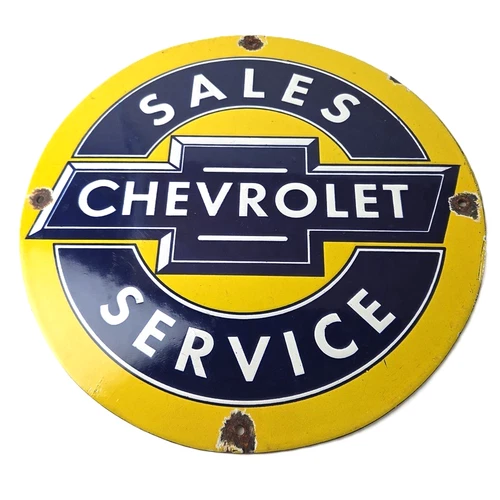 Vintage Chevrolet Sign - Sales Service Automobile Motors Gas Pump Porcelain Sign