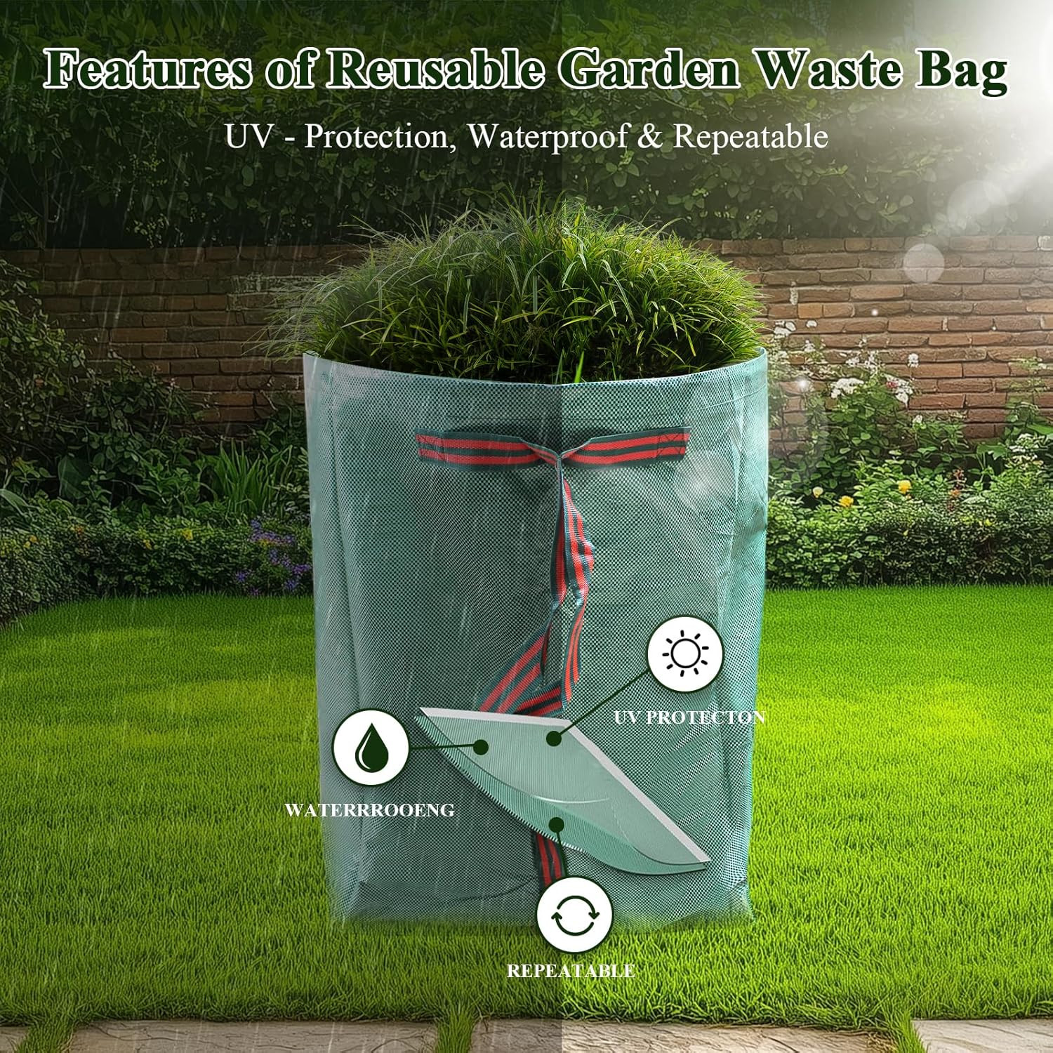 2 Pack 53 Gallons Reusable Yard Waste Bags,Heavy Duty Lawn and Leaf Bags,Dustpan
