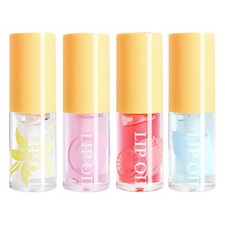 Women Girls 4Pcs Lip Gloss Set Non-stick Fruit Flavored Moisturizing Lip Glaze