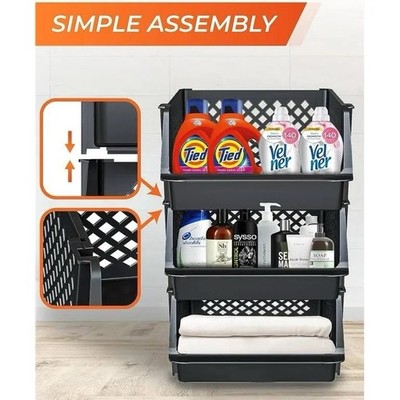 Skywin TidyFriend Large Plastic Stackable Storage Bins for Pantry - 3 Pack Stack