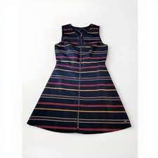 Tommy Hilfiger Zip Front A-Line Dress 10 Navy Striped Nautical Preppy Retro NWT