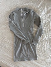 Gray Long Sleeve Zip High Neck Stretch Bodycon Knit Mini Dress for Women