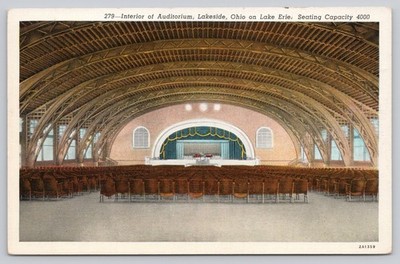 Linen Postcard Interior Auditorium Lakeside Ohio on Lake Erie Seating 4000