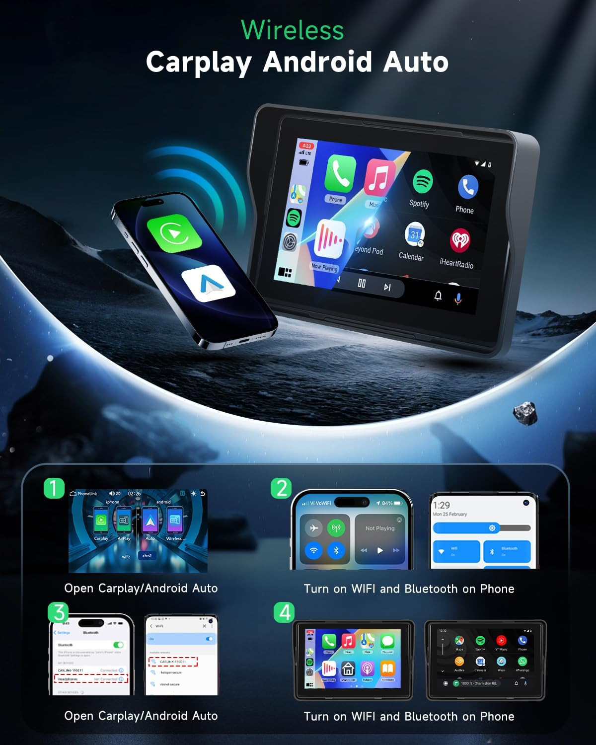 Wireless Carplay Motorbike Navi Android Auto, Autoradio Portatile Da 5 Pollici T - 2
