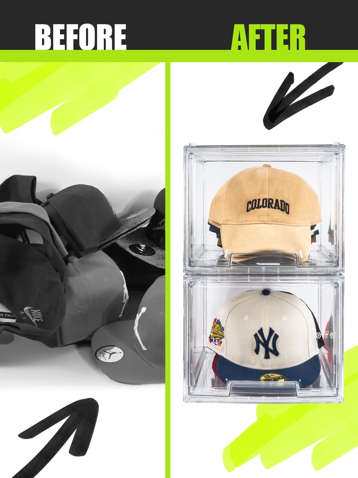 Hat Organizers, Stackable Clear Baseball Caps Hol… - image 6