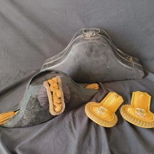 Rare Antique Imperial Japanese Navy IJN Bicorn Hat & Epaulettes Set with Case
