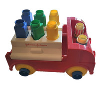 Vintage 1984 Johnson & Johnson Teddy Bear Shape Sorter Truck Transporter - 100%
