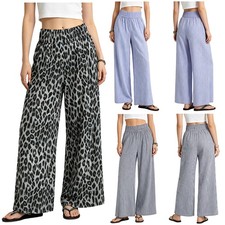 Women Pants Summer Wear Trousers Travel Bottoms Pull On Wide Leg Loose Fit