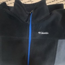 Columbia Boys Black Fleece Full Zip Jacket Blue Trim Stand-Up Collar Mid-Length