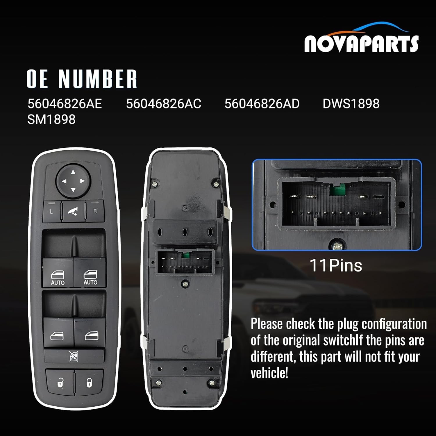 Durable Front Left Power Window Switch with 11-PIN Configuration for Ram Trucks