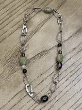Silpada Vintage Sterling Silver Jade Smokey Quartz Chain Beaded Necklace 17”