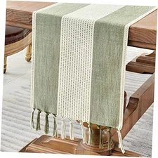  Linen Table Runner, Farmhouse Macrame Table Runners 72 13"×72" Sage Green
