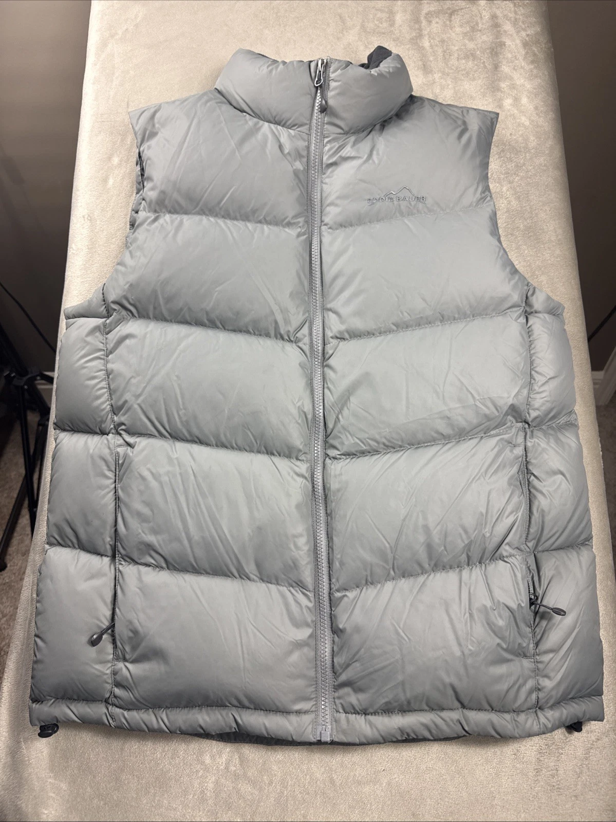 Eddie Bauer Down Puffer Vest Full Zip 700 Power Fill EB700 Gray Goose Men Medium