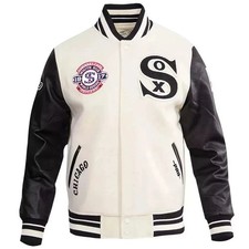 Chicago White Sox Varsity Jacket White/Black Wool & Leather Bomber Style Coat