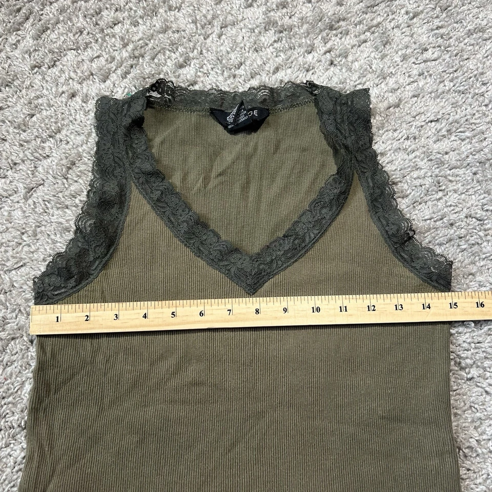 Винтажный Y2k темно оливковый армия зеленый женщин кружева Майка средний ребристый Fairycore - Изображение 4 из 4