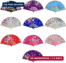 10pcs Floral Folding Hand Fan Vintage Retro Silk Handheld Fans Lace Folding Fan