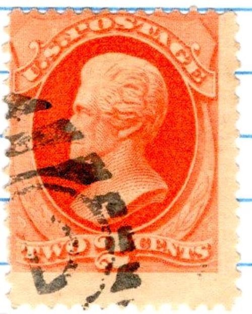 USA 1875 Andrew Jackson 2 Cent Postage Stamp Orange Used Sc 178 SA 498