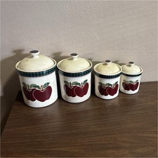 Ceramic Apple Canister Set, 4 Piece, White Re...
