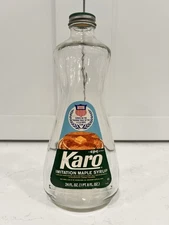 VTG 70s KARO IMITATION MAPLE SYRUP GLASS BOTTLE 62 CENTS ORIGINAL LID US OLYMPIC
