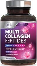 Multi Collagen Supplement 2400mg Types I II Iii V X Hydrolyzed 120 Capsules