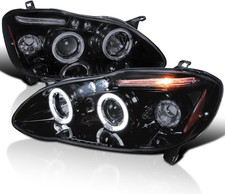 Halo LED Smoke Lens Glossy Black Housing Projector Headlights Compatible with 20