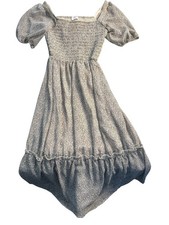 Sienna Sky Women’s Smocked Midi Dress Puff Sleeve Small Black White #0772