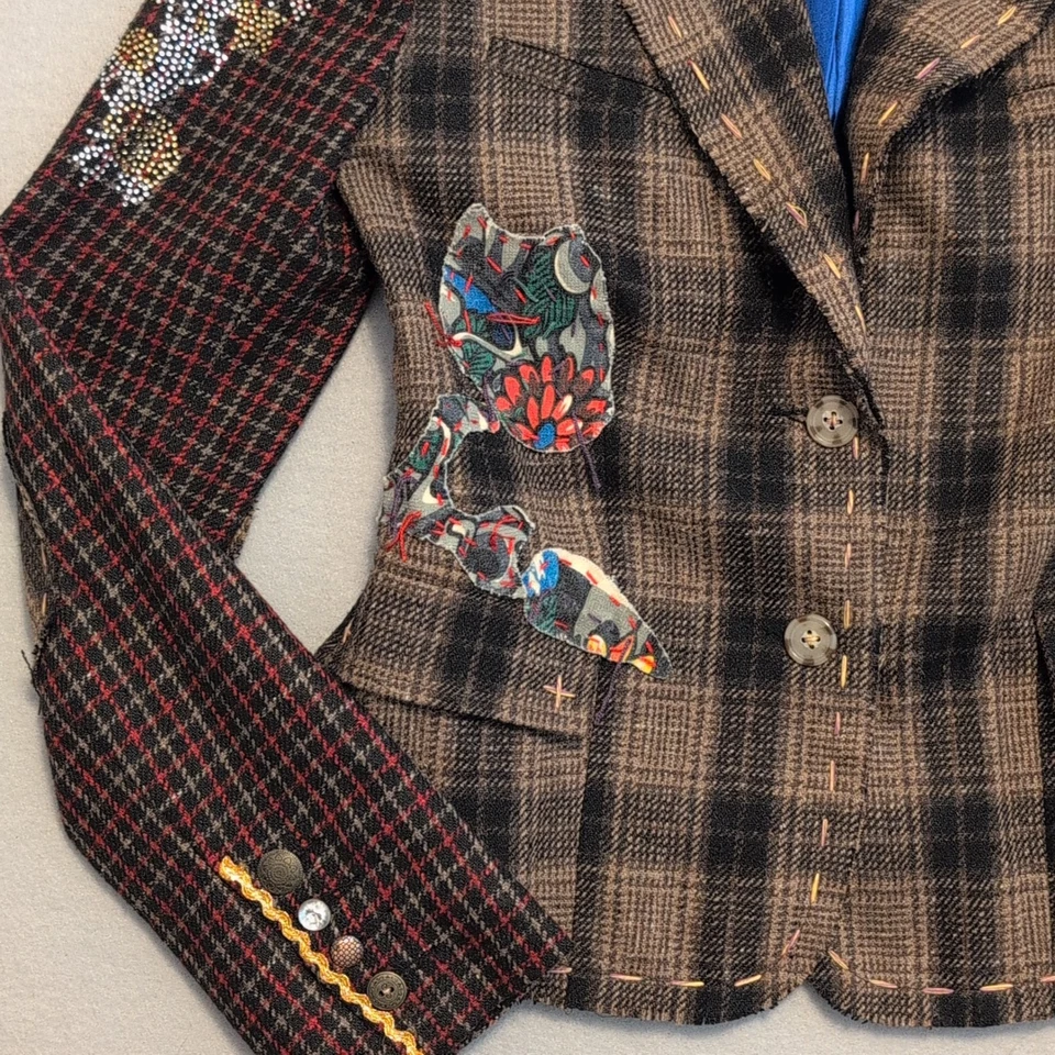 Blazer De Colección Raw 7 ASO Lorelai Gilmore Para Mujer S Marrón Cuadros Calavera Estrás Lana Foto 4 de 4