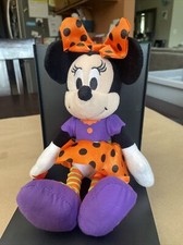 Disney Minnie Mouse Plush Halloween Bow Orange Dot Stuffed Animal Toy 10  EUC