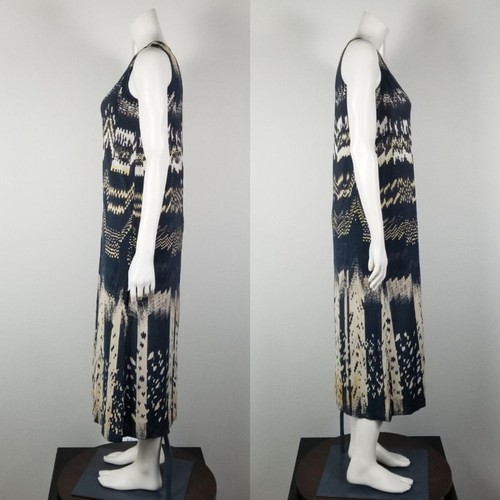 Issey Miyake Vintage Geometric Static Print Tank Rayon Blend Midi Dress Size 3 - Picture 3 of 15