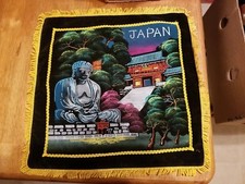 Vintage Pillow Cover Black Velvet Japan Scenic 