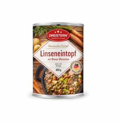 Dreistern Hausmacher Linseneintopf + Wiener Würstchen 3x400gr Dose