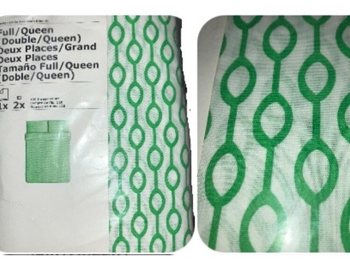 IKEA Rodved Full Queen NEW Duvet Cover Set,MOD Bead GEOMETRIC,Grass Green,White