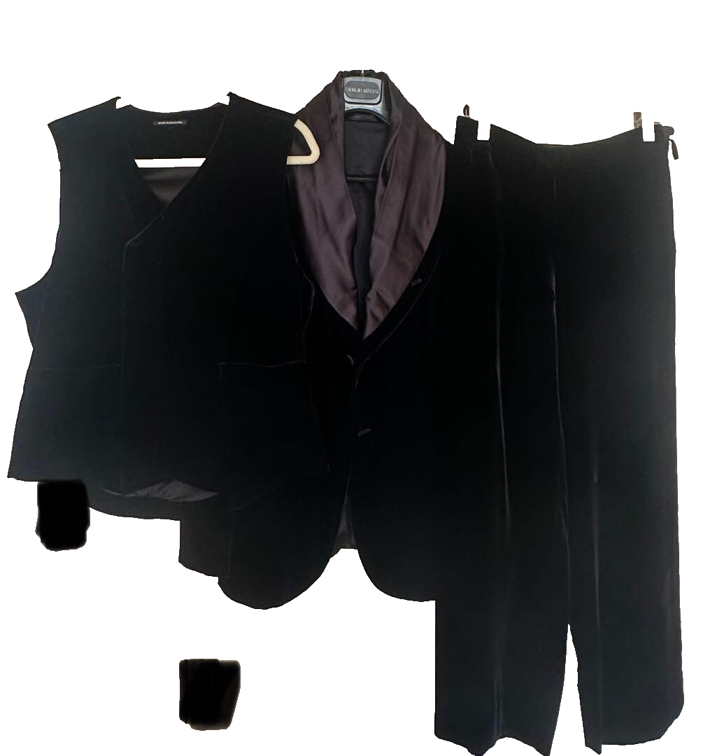 Total $11000 Velvet Giorgio Armani 3 Piece Set Up Suit Velvet