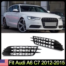 For Audi A6 C7 Standard Bumper 2012-15 Front Fog Light Grille Cover Gloss Black