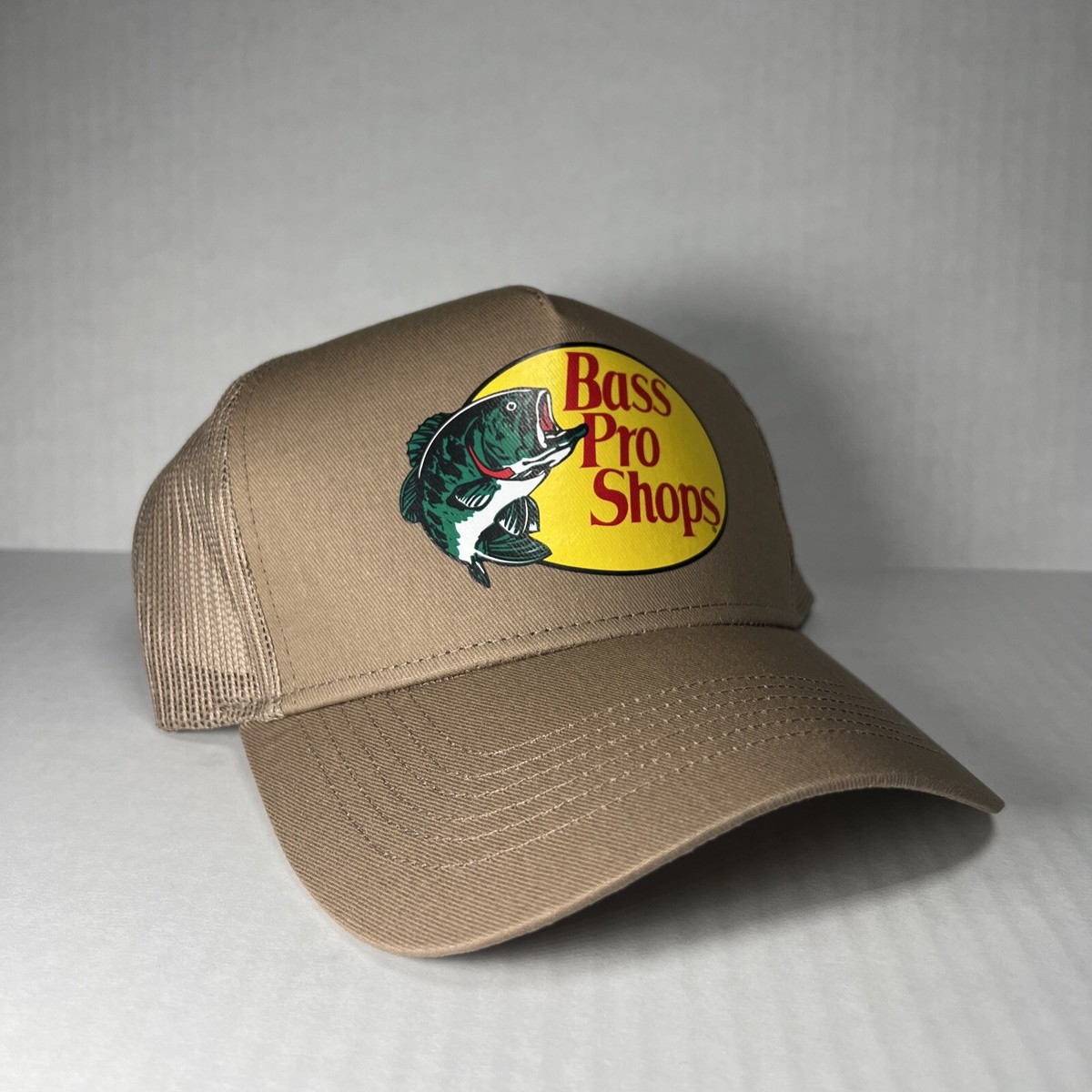 Bass Pro Shop Hat Brown Khaki Mesh Adjustable Snapback Trucker Hat