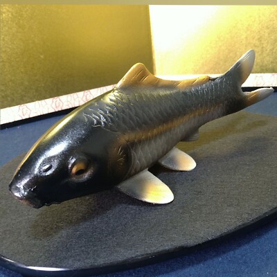 Japanese Metal Art Twin Koi Fish Statue Black&Gold Carp Garden Art