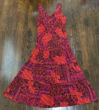 Vtg! R&K Originals Dropped Waist Tiered Maxi Dress 8 Boho Retro Geometric Print