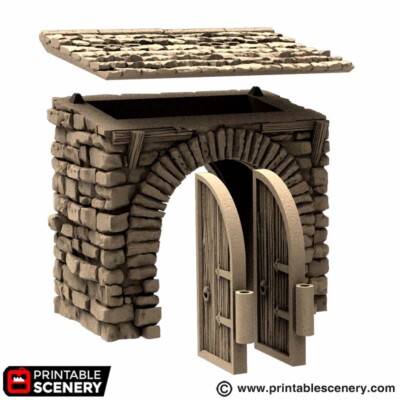 Streugelände Hoftor Mittelalter Dorfmauer Tür Fantasy 28 mm Landschaft