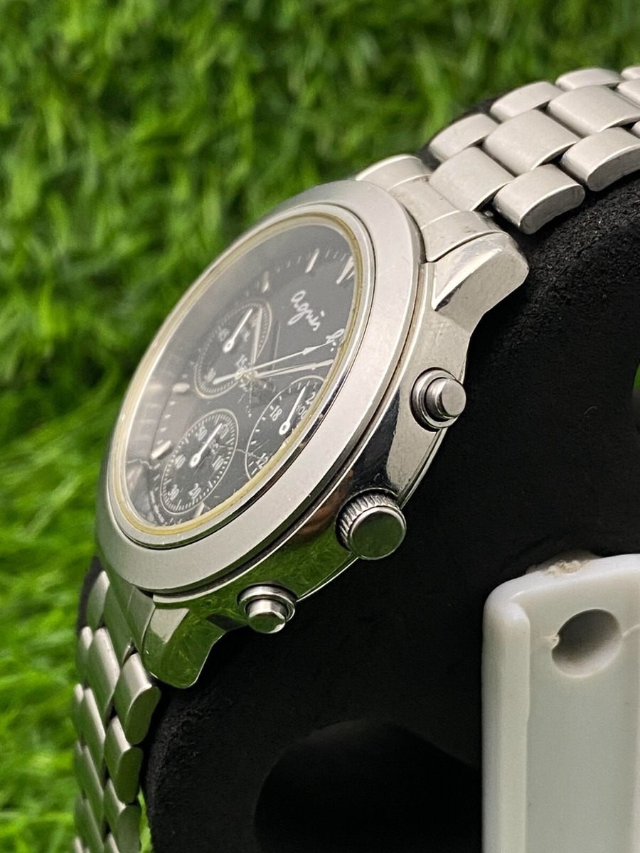 Agnes B Chronograph Watch V654-6100 Black Steel seiko Mens