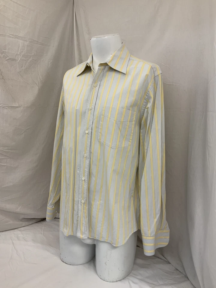 Camisa Piattelli L Azul Amarillo Rayas 100% Algodón Abotonada Hecha en Italia ygi Q1-349 Foto 4 de 4