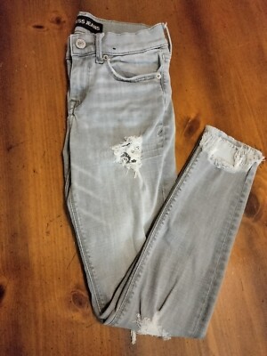Size 0-R Womens Express Grey Jeans Skinny Ankle Mid Rise Destroyed  Distressed