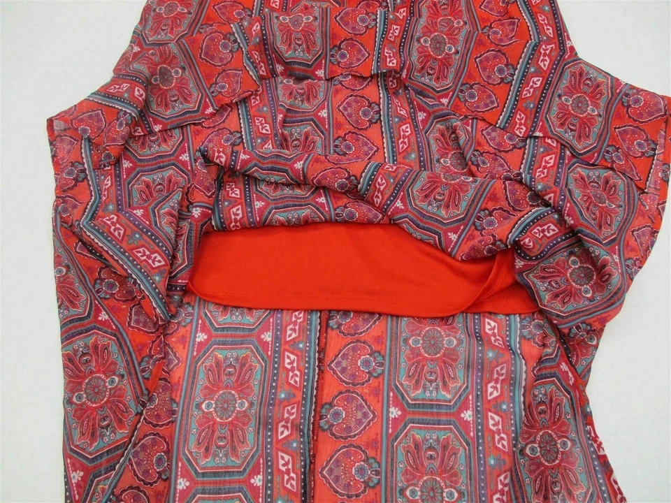 Maxi Vestido XHILARATION Mujer Talla S Corbata Rojo/Verdelado Paisley Gasa Foto 2 de 4